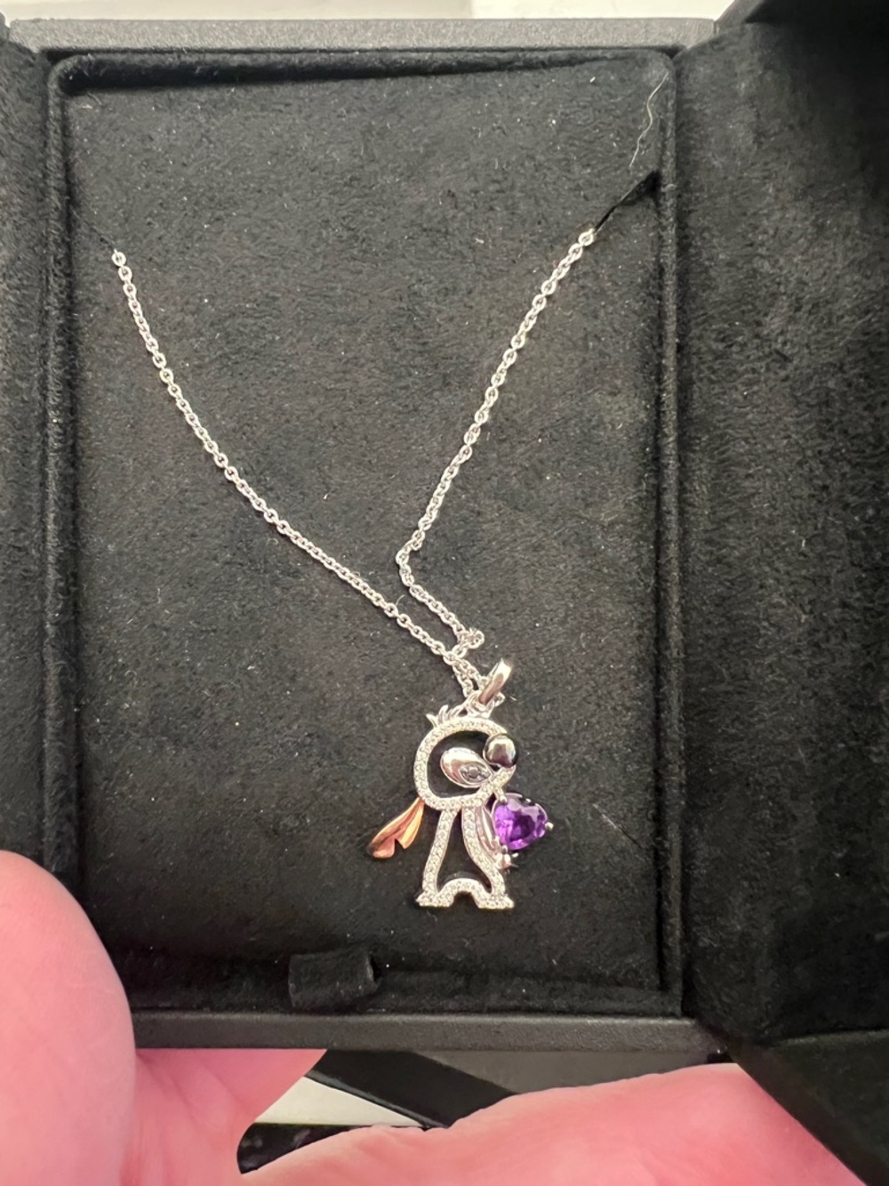 NIB Kay Jewelers Silver-Tone Stitch Pendant Necklace with Amethyst and Rose Gold - Picture 3 of 8